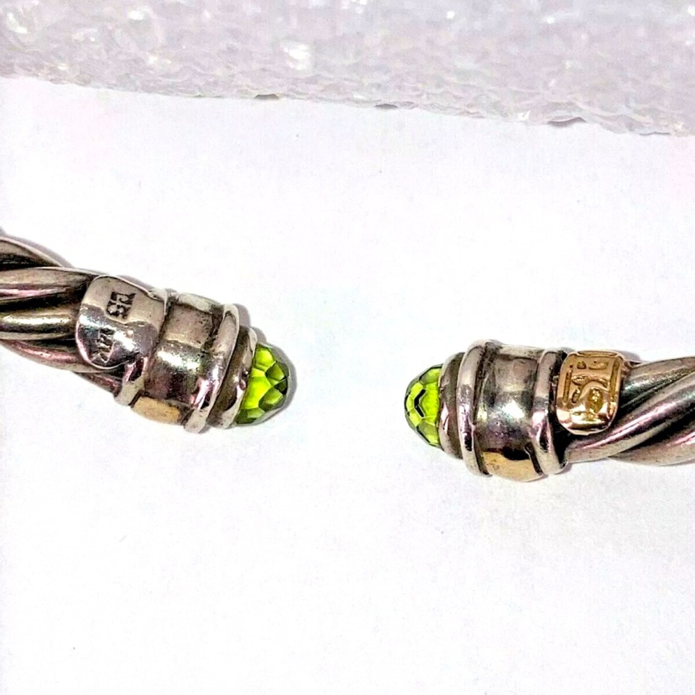 Samuel B. 5mm Sterling Silver 14K Gold Peridot Hinged Cable Cuff - Picture 5 of 11